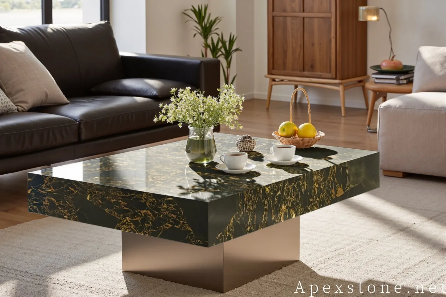 rectangleAthensPortoroMarblechromecocktail table93 rectangleAthensPortoroMarblechromecocktail table93